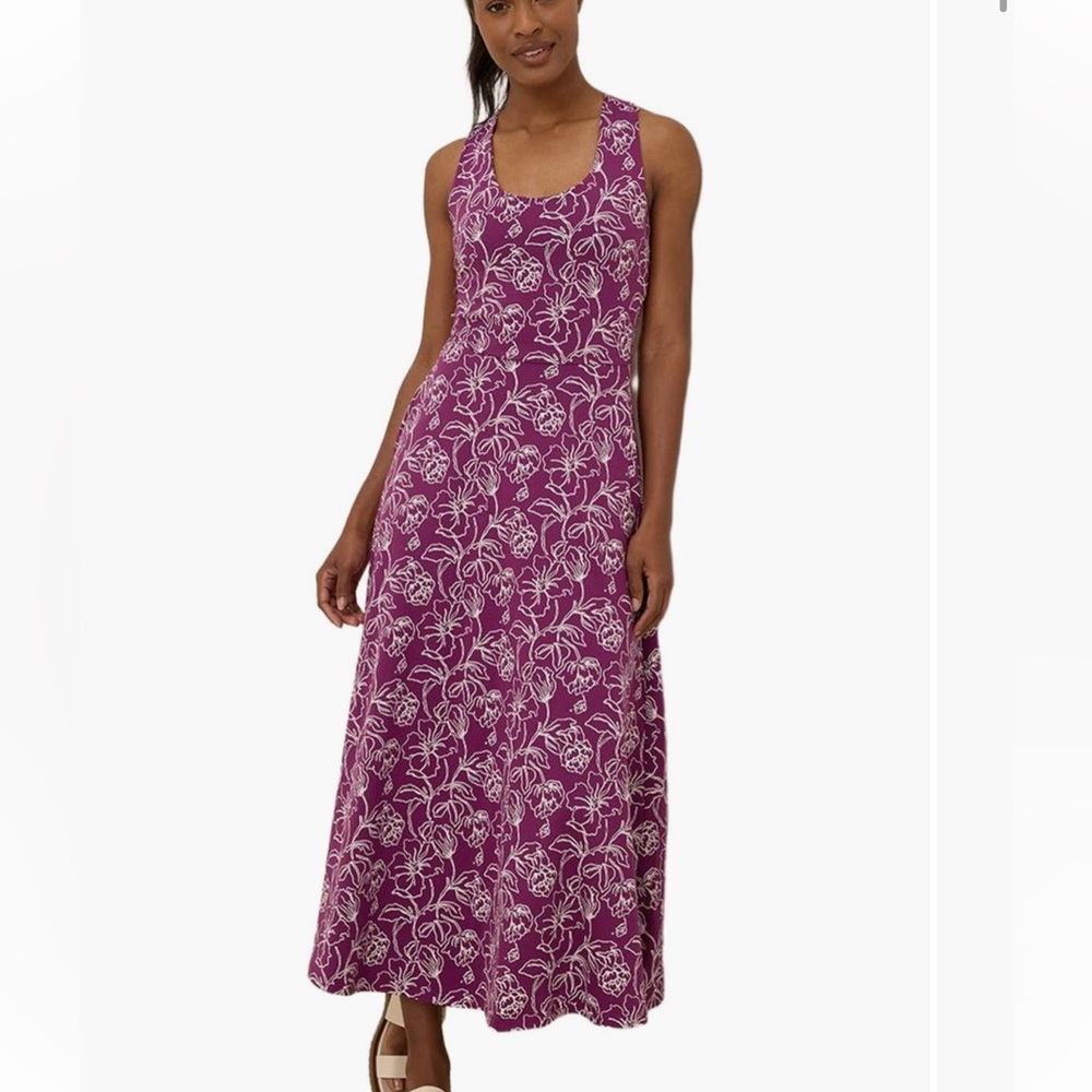 Pact Organic Cotton Fit & Flare Open Back Maxi Dress size S NWT, looking glass